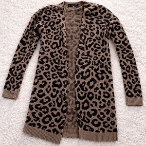 Saks Fifth Avenue Cashmere Leopard Print Open Front Cardigan Sweater Women’s XS